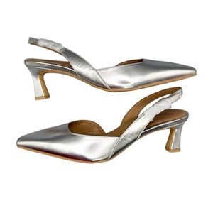 NEW Naturalizer Dalary Silver Leather Slingback Spool Heel Pump| Size 8.5M | NIB